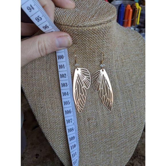 Gold Butterfly Wing Earrings; Cicada Wing Charms; Gold Plated; Laser Cut; Handma - Picture 4 of 10